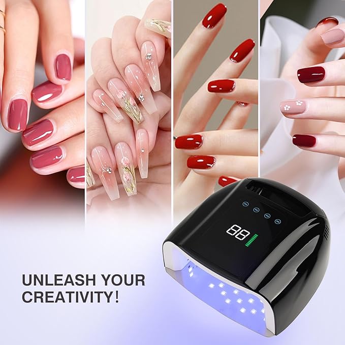 96W Rechargeable UV LED Nail Lamp UV Light for Gel Nails Cordless Nail Lamp Nail Dryer with 42 Beads Smart Sensor & Metal Base