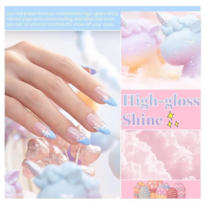Beetles Pastel Gel Polish Set - 6 Colors Pink Yellow Blue Green Purple Soak Off Nail UV Lamp Gel Nail Kits Decorations Nail Art Gifts Easter