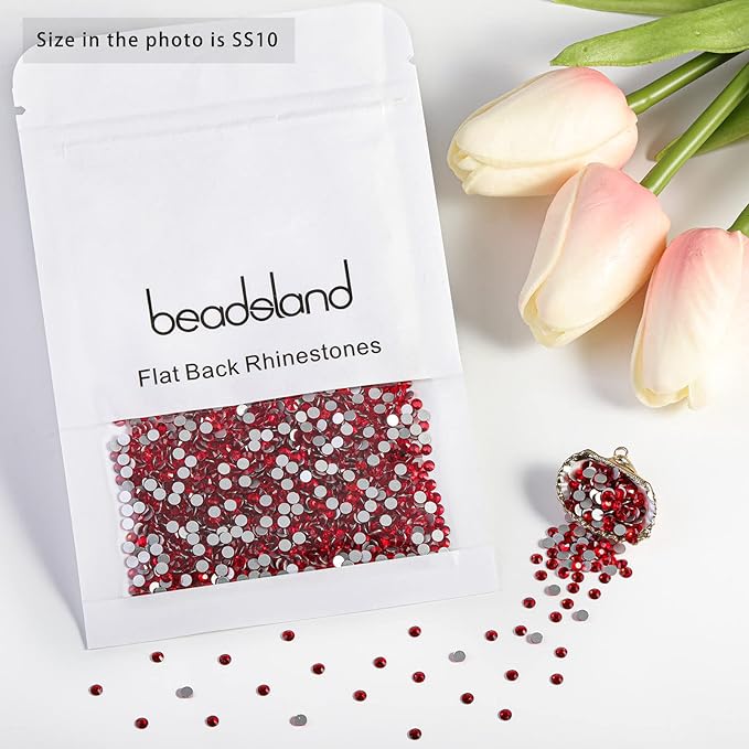 beadsland Flat Back Crystal Rhinestones Round Gems, Light Siam (2.7-2.8mm) SS10/1440pcs