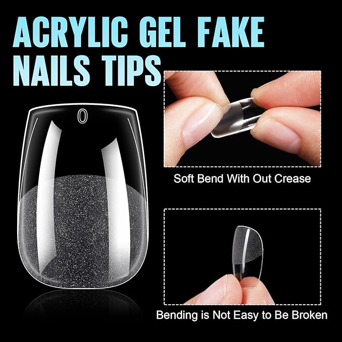 TOMICCA Extra Short Coffin Nail Tips 240Pcs 15 Sizes Full Cover Gel Nails, Soft Acrylic Gel Nail Tips for Nail Extension