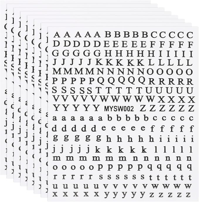PATIKIL Letter Nail Stickers, 8 Sheet 3D Self-Adhesive English Letter Nail Decals Small Alphabet Art Sticker Metallic Fluorescence Design Manicure for Women DIY Decor, Black