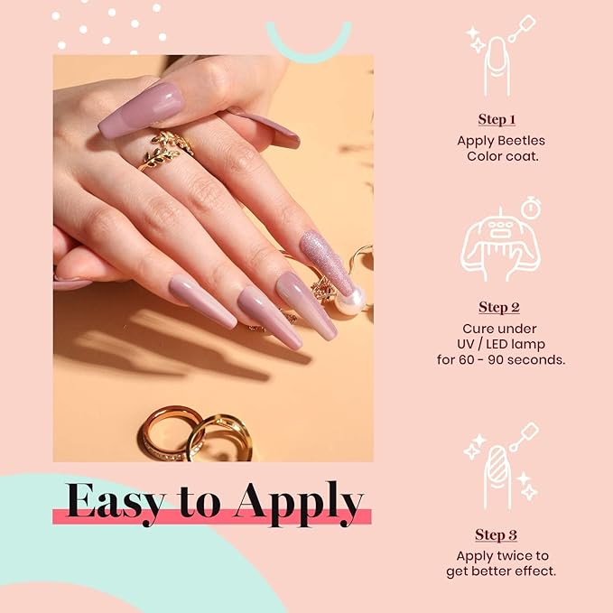 Beetles Grey Purple Gel Polish - 15ml Nude Angelina Grey Purple Gel Polish, Spring Soak Off UV LED Lamp Nail Art Salon DIY Design at Home Manicure Gifts for Women