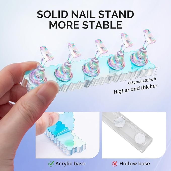 MelodySusie Nail Stand for Press Ons, 2 Sets Blue Acrylic Magnetic Base for Painting Display Holder with Reusable Adhesive Putty for Home DIY Salon Supplies