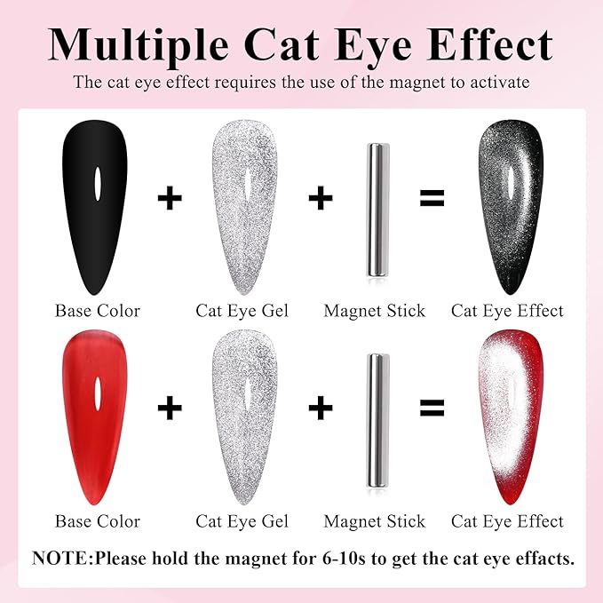 Imtiti Silver Cat Eye Gel Nail Polish, 15ML Silver Holographic Glitter Cat Eye Gel Polish with Magnet UV LED Magnetic Gel Nail Polish Clear Galaxy Sparkly Home DIY Manicure Nail Kit
