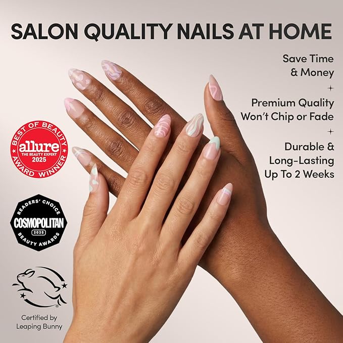 Glamnetic Press On Nails - Wild Card Fake Nails | Opaque UV Finish Short Pointed Almond Shape, Salon Quality Pastel Nails in 12 Sizes - 24 Nail Kit with Glue