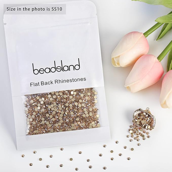 Beadsland Flat Back Crystal Rhinestones Round Gems for Nail Art and Craft Glue Fix, Golden Shadow, 2.7-2.9mm, SS10/1440pcs