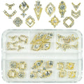 28pcs Luxury Nail Charms Alloy Charms for Nails 14 Pair 3D Gold Nail Art Rhinestones Nail Gems Golden Nail Crystal Diamonds Jewelry Stones Studs Nail Art Supplies for Nails Decor Crafts DIY