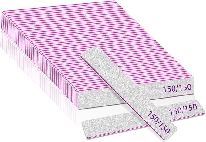 25pcs Nail Files 150 Grit, BLESWIN 150/150 Grit Nail Files, Jumbo Nail Files for Acrylic Nail, Nail Filer for Poly Nail Extension, Double-Sided Emery Board Nail Filer for Manicure, Pedicure