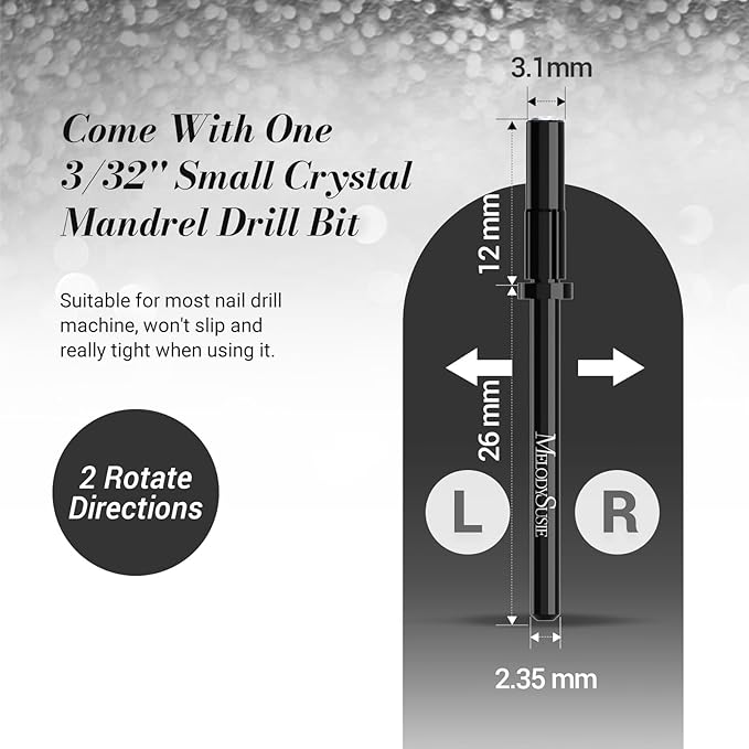 MelodySusie 50 Pcs Nail Drill Bits Small Sanding Bands with 3.1mm Mandrel Bit, 180 Fine Grit Nail File for Acrylic Nails Gel Manicures and Pedicure, Black