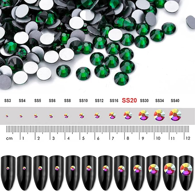 Dowarm 720Pieces SS20 Flatback Rhinestones, 4.8MM Glass Crystal Rhinestones for Craft Nails Dance Costumes, Flat Back Nail Crystals, Non Hotfix Rhinestones (SS20 / 4.8MM, Green/Emerald)