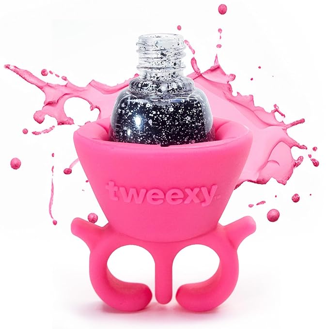 Tweexy Wearable Nail Polish Holder Ring - Hands-Free, Portable Manicure Accessory, Secure Grip for All Bottle Sizes, Convenient Nail Polish Organizer Stand (Bonbon pink)