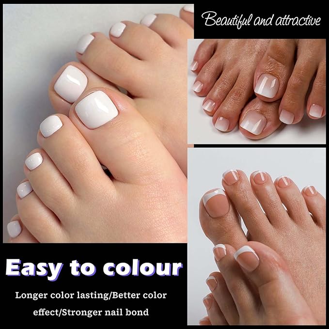 240pc Fake Toenails Full Cover Cover Gel Toe Nail Tips Clear Press on Toenail, Short Square Fake Toes Nails Tips Clear Gel Toenails Extrension False Toe Nail Feet Artificial Toenail Tip