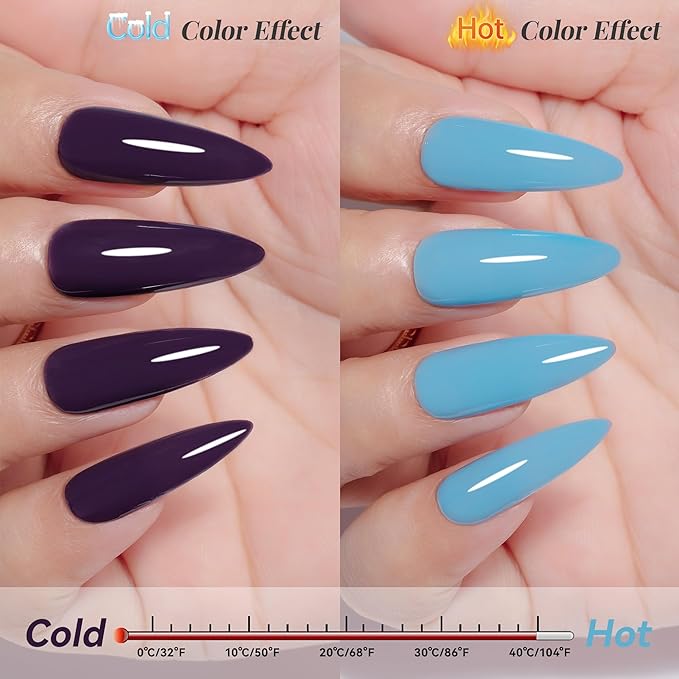 YTD Likomey Color Changing Gel Nail Polish,15ml Blue To Deep Purple Mood Temperature Change Colors Fall Winter Thermal Ombre Manicure UV Varnish,WB429