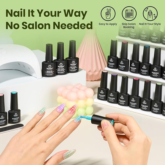 Beetles 55Pcs Gel Nail Polish Kit with U V Light and Nail Drill - 32 Color Gel Nails Kit Fun Camp Professional Manicure Set with Everything and Base Top Coat Home Salon Gifts for Teens Girls Women
