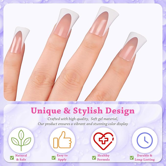 outopen 120pcs Duck Nail Tips Short Light Pink French Duck Tips Full Cover Fan Flare Duck Tips for Wide Press on Nail Crystal Duck Feet Nail Tips for Polygel Acrylic Extension, 12 Sizes