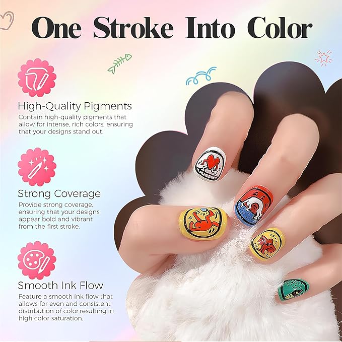 12 Colors Metallic Nail Art Pens Set, Double-Ended Nail Marker Pens for Nail Art Dotting Line Painting Designs, Water Based Quick Dry Paint Markers for DIY Manicure, Home & Salon Use