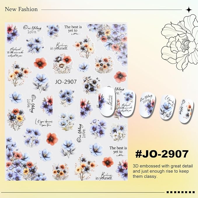 12 Sheets Butterfly Flower Nail Stickers for Nail Art, Colorful Flower Nail Decals,Flower 3D Self-Adhesive Nail Art Stickers Design for Women DIY Manicure Decoration YX1230