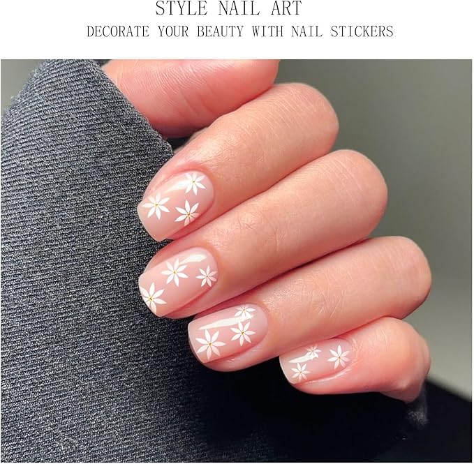 JMEOWIO Gel Nail Stickers Cream Pink White Flower Semi Cured Gel Nail Strips Wraps UV/LED Nails Art Design Decoration Accessories