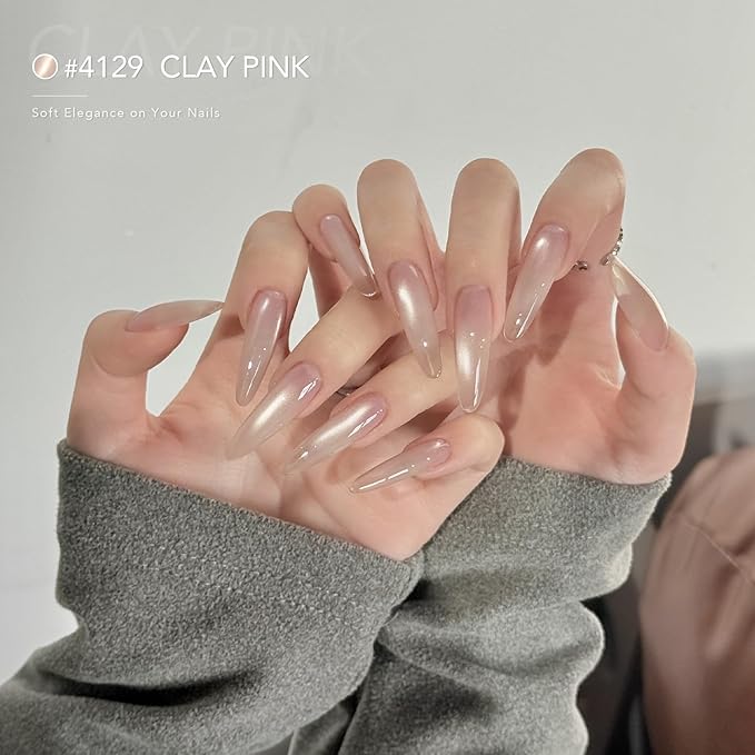 GAOY Pink Glassy Cat Eye Gel Nail Polish, 16ml Holographic Glitter Jelly Nail Polish with Magnet, Reflective Translucent UV Gel for Manicure Art DIY, 4129 Clay Pink