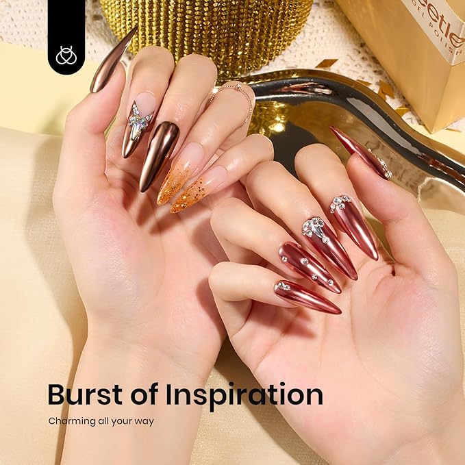 Beetles Metallic Chrome Nail Powder Mirror Effect Gold Champagne Chrome Powder 4 colors Brown Nails Art Design Manicure Decoration Glitter, 0.5g/Jar Holiday Gift for Women Girls