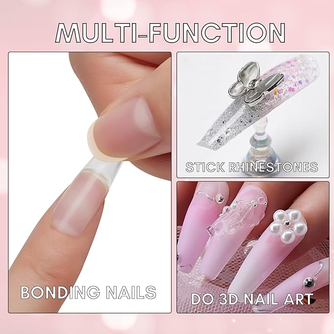 Makartt Nail Rhinestone Glue Gel 1.06oz Nail Lamp Needed Gem Glue Gel Super Strong Adhesive Nail Gel Brush On Nail Glue Bundle Solid Nail Gel for Acrylic Nail Tips Glue Gel Curing Needed UV Cured