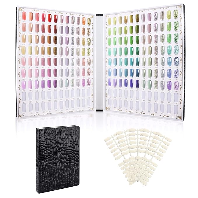 Segbeauty 216 Nail Colors Display Book, Nail Gel Polish Organizer Display Chart with 240 False Nails Tips, Professional Salon Fingernail Art Booklet Color Swatches Stick Tip Supplies Samples Black