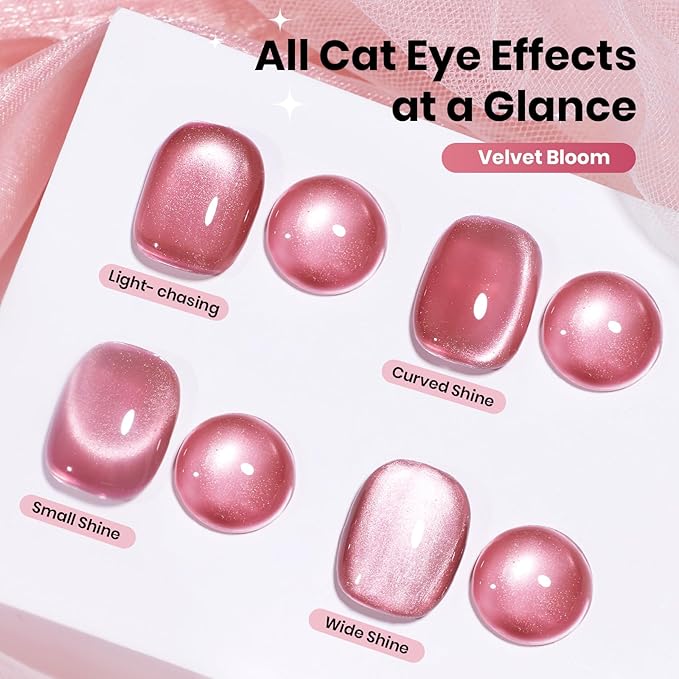 Beetles Velvet Bloom Pink Cat Eye Gel Nail Polish - 15ML Valentines Gel Polish Glitter Pink Cat Eye Gel Polish Rosa Color Magnetic Translucent Glassy Effect Soak Off UV DIY Manicure Gift for Wome