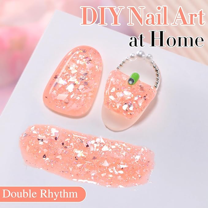 Double Rhythm 0.5Oz Glitter Gel Polish Same Color Same Bollte Shimmer Reflective Color for Nail Art Salon DIY Soak Off 15ml Nail Lamp Gel Polish at Home (Orange Peach-B1198)