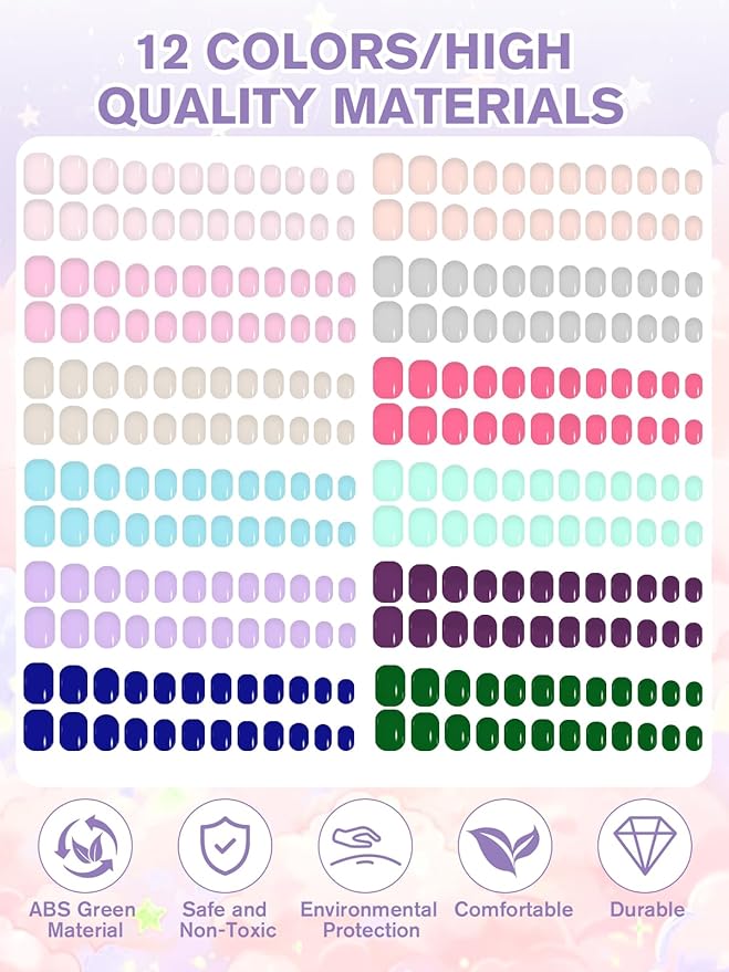 EBANKU 288 Pieces Kid Fake Nail, 12 Pack Kids Press on Nails Short Full Cover Fake Nails for Girls with Nail Glue and Nail Adhesive Tabs