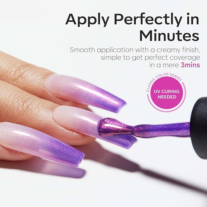 modelones Gel Nail Polish, 15 ML Chameleon Purple Gel Polish Pink Holographic Nail Polish Hot Pink Shimmer Glitter Gel Polish Soak Off LED Nail Art Gel DIY Salon Gift for Women