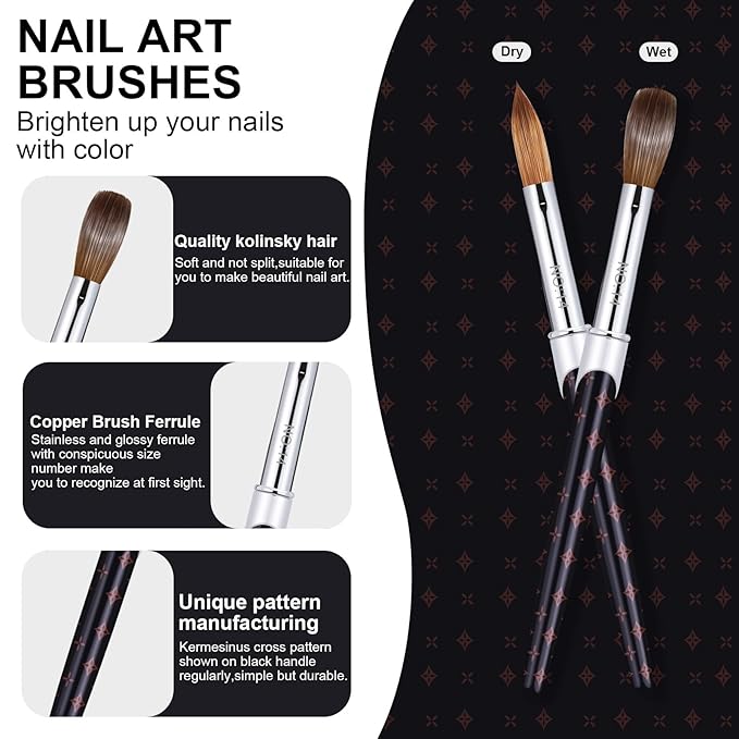 2Pcs Acrylic Nail Brushes Set, 100% Pure Kolinsky Size 14 Nail Art Brush & Small Clean Up Brush, Art Design & Polish Mistake Cleaning Manicure Tools for Women Acrylic Application