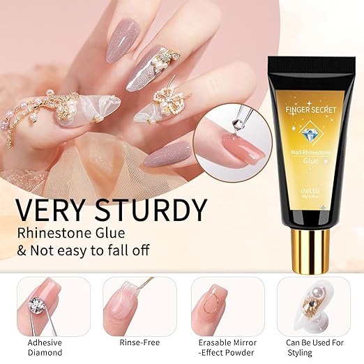 Nail Rhinestone Glue - Durable Nail Gem Adhesive,for Securing Nail Gems, Rhinestones & 3D Nail Charms, Long-Lasting Rhinestone Glue for Nails