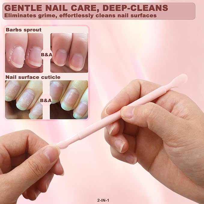 3Pcs Plastic Cuticle Pusher, Dual-end Dead Skin Nail Pusher Nail Dirt Cleaner Tool Gel Polish Remover Tool, Gentle Plastic Pusher with Stable Rubberized Grip, Manicure Tool