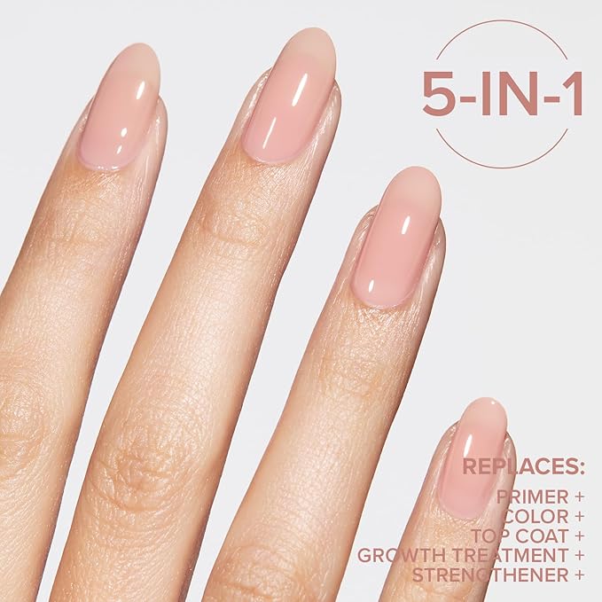 Static Nails 5-in-1 Rapid Growth Treatment Polish, Clinically Proven Hardener & Strengthener, Built-in Top & Base Coat, Quick Dry Formula, Repairs & Lengthens – Barely There (Milky Brown) 0.4 Fl Oz