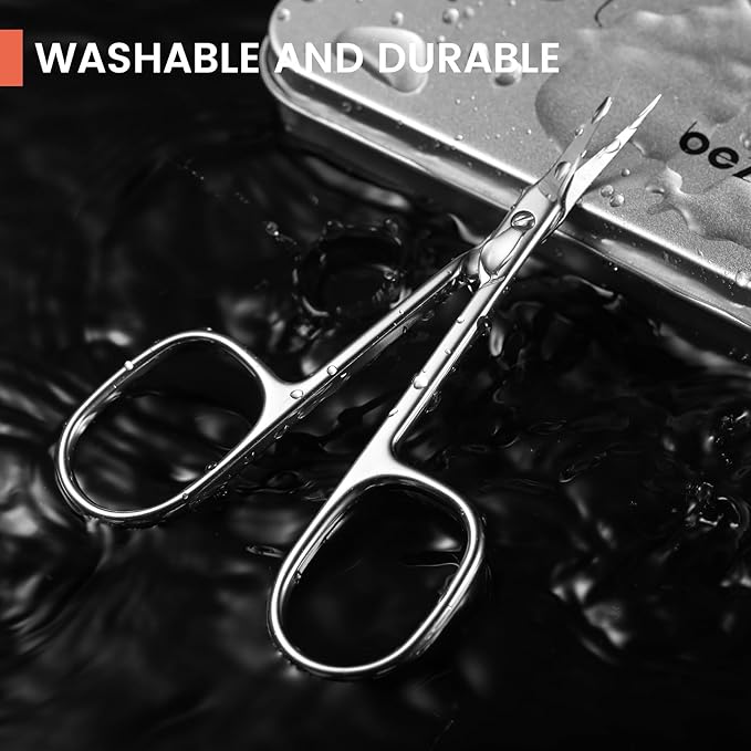 BEZOX Curved Cuticle Scissors - Precision Manicure Scissor Nail Cuticle Trimmer, Professional Stainless Steel Nail Scissors for Cuticle Care, Cuticle Cutter Small Scissors for Women - Silver