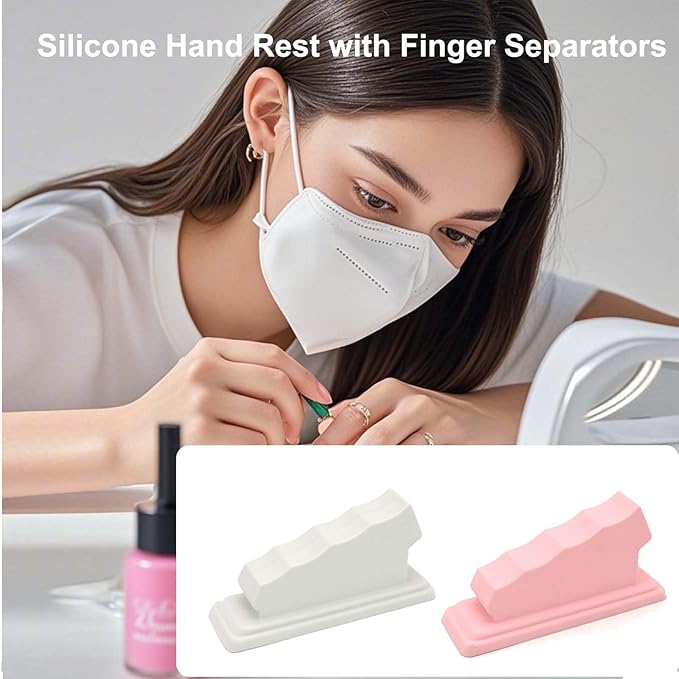 Nail Stand Art Cushion – Silicone Hand Rest with Finger Separators, for Manicure at Home or Salon, Anti-skid Design for Comfortable Fingernail Painting (Grey)
