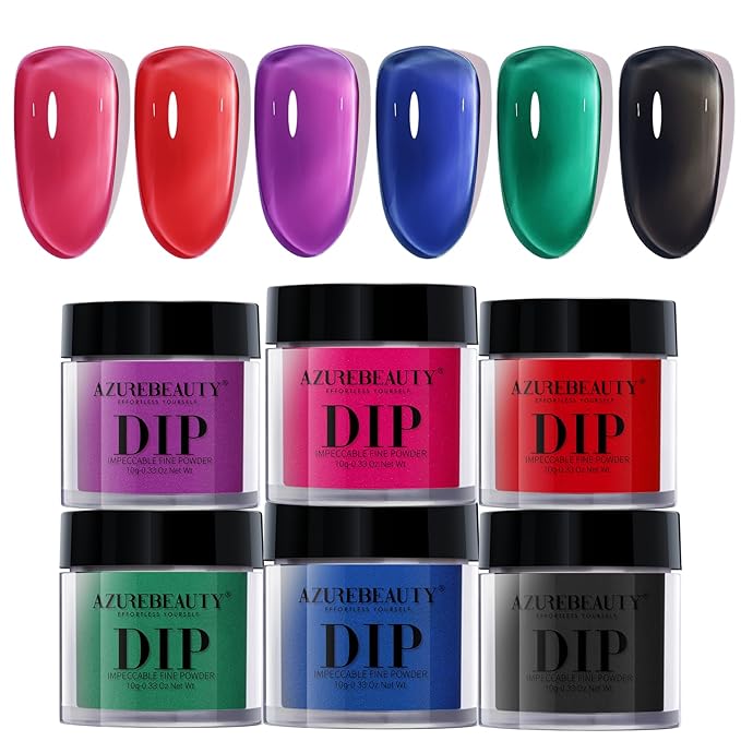 AZUREBEAUTY Dip Powder Nail Kit, 6 Color Jelly Glow Dipping, Natural French Nail Art Starter Manicure Salon DIY at Home