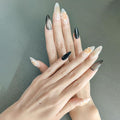 10 Medium Almond Handmade Press On Nails | Edgy Feminine Brown Cat Eye Fake Nails with 3D Floral, Gold Brushed & Black Accents | Reusable Salon Quality (5U05, M)