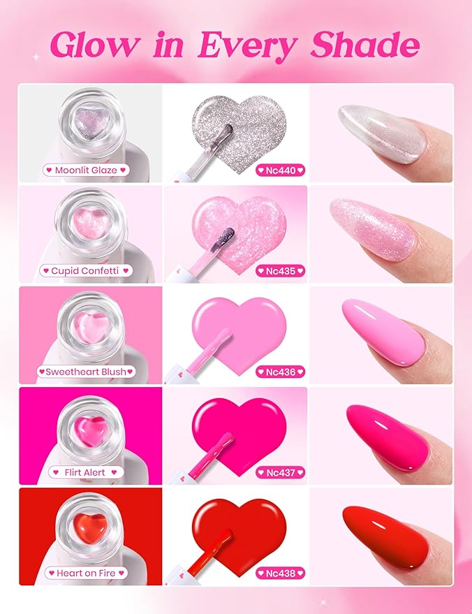 Beetles So In Love Collection – Glow In Love Valentine Gel Nail Polish Set, Pink Gel Nail Art Set with Base Top Coat Mini Rose Bouquet, Salon DIY at Home Valentine's Day Gift for Women Wife Girlfriend