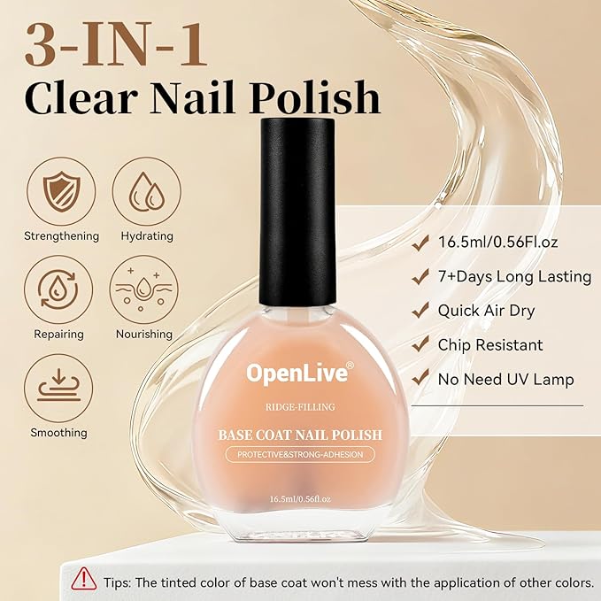 Clear Nail Polish Ridge Filling Base Coat, Nail Strengthener and Growth, Ridge Filler For Nails, Shea Butter & Vitamin E & Protein Formula, Hydrate Strengthen Nourish Damaged Natural Nails