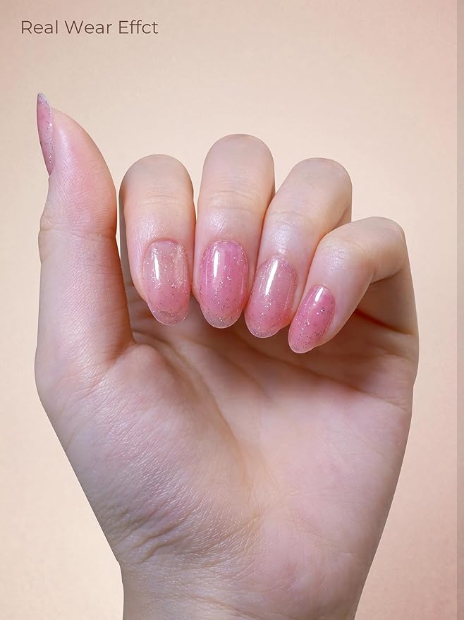 Pre Cured Gel Nail Strips - 44PCS Salon Quality Gel Nail Stickers - Long Lasting Polish Wraps for Women no UV Light Needed Easy Apply & Remove (PinkMuse)