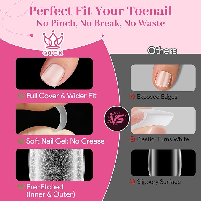 Soft Toe Nail Gel Tips 240 Pcs Full Cover Square Press Ons Clear False Toenails, Pre-Buffed Double Matte Press on Toenails, 15 Sizes Artificial Acrylic Toe Nails Extensions for Home DIY Salon