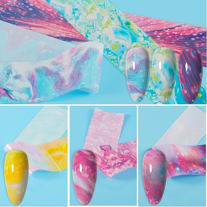 JERCLITY 300 Sheets Nail Foil Transfer Nail Art Stickers Set Nail Foil Transfer Sheets Marbling Starry Sky Leopard Print Aurora Iridescence Gradient Patterns for Women