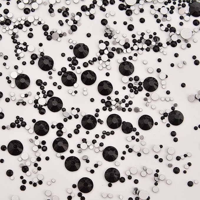 NCB 8000pcs Non Hotfix Rhinestones 10 Sizes Flatback Crystal Glass Rhinestones with Tweezers and Picking Pen for Nail Art Clothes Bags Phone Decorations Crafts DIY (002 Black Mix SS3-SS30)
