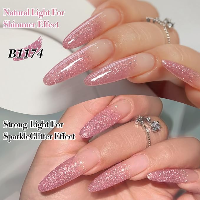 Double Rhythm 0.5Oz Glitter Gel Polish Shimmer Reflective Color for Nail Art Salon DIY Soak Off 15ml Nail Lamp Gel Polish at Home (Light Pink-B1174)