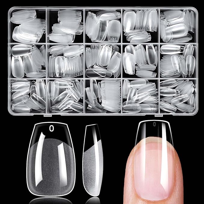300pc Short Coffin Gel Nail Tips Clear Fake Nail, Clear Press on Nails Short Coffin Soft Gel Nail Tips Ballerina Acrylic Nails Full Cover False Nail Artificial Fingernail for Nail Extensions 15 Sizes