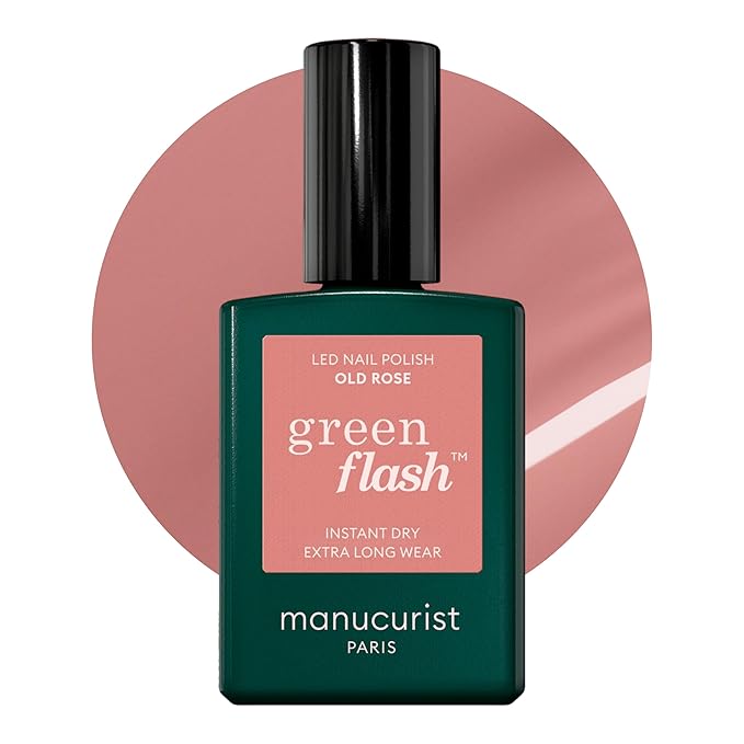 Manucurist Green Flash LED Old Rose - Powder Pink Gel Nail Polish - Vegan, 12-Free, Plant-Based - Strengthens and Protects the Nail - Gel Polish - Made in France - 0.5 fl oz
