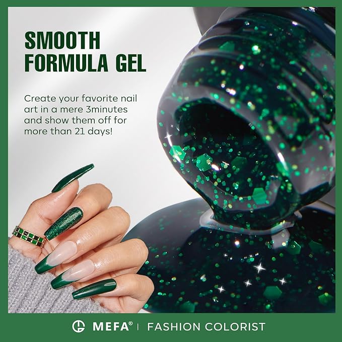 MEFA Green Gel Nail Polish, St. Patrick's Day 6 Colors Green Glitter Nail Polish Gel Dark Avocado Sage Evergreen Sparkle Polish Set Soak Off Nail Art DIY Salon Manicure Nail Art Gifts for Women