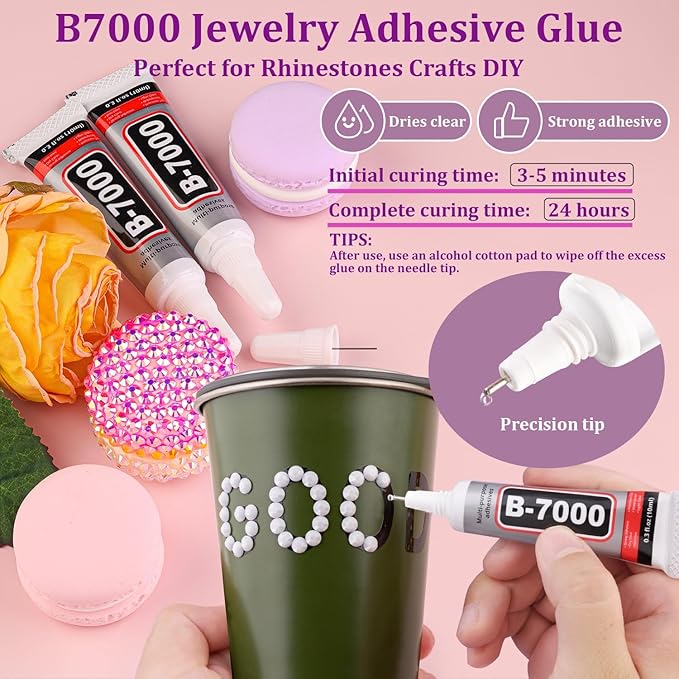 Resin Rhinestones for Crafting with 3Pcs 10ml B7000 Jewelry Glue, 1 Box White Flatback Gems Crystals Diamond for Bedazzling Crafts DIY Nail Art Makeup, Gems for Clothing Tumblers Shoes