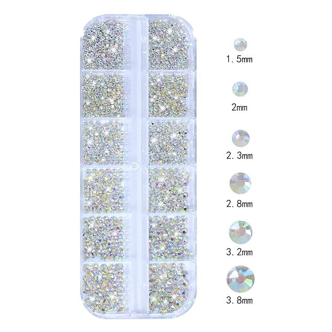 HNUIX Nail Rhinestones - 3D Multi Shape Size, AB Crystal Nail Gems and Charms, Flat Back, with Kit, for Nail Art, DIY Decorations